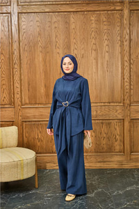 Gold Kemer Detay Takım Lacivert