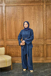 Gold Kemer Detay Takım Lacivert