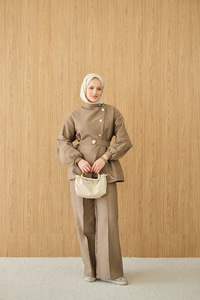 Gold Kemerli Düğme Detay Takım Hardal