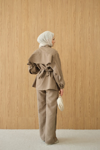 Gold Kemerli Düğme Detay Takım Hardal