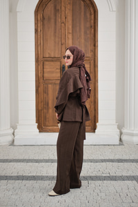 Gold Kemerli Düğme Detay Takım Kahverengi