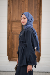 Gold Kemerli Düğme Detay Takım Lacivert