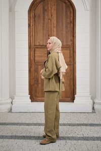 Gold Kemerli Düğme Detay Takım Yağ Yeşil