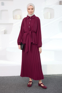 Gömleği Bağlama Detaylı Takım Mürdüm