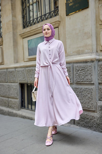 Gömleği Bağlamalı Keten Takım Pembe