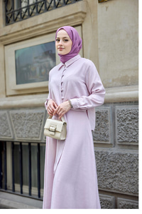 Gömleği Bağlamalı Keten Takım Pembe