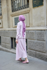 Gömleği Bağlamalı Keten Takım Pembe