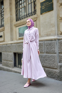 Gömleği Bağlamalı Keten Takım Pembe