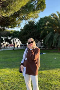 Gömlek Detay Cepli Tunik Kahverengi