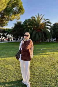 Gömlek Detay Cepli Tunik Kahverengi