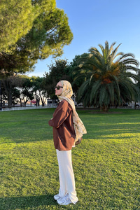 Gömlek Detay Cepli Tunik Kahverengi