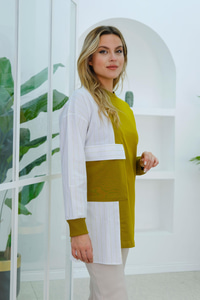 Gömlek Detay Cepli Tunik Yağ Yeşil