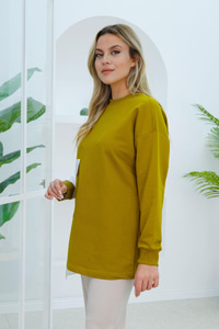 Gömlek Detay Cepli Tunik Yağ Yeşil