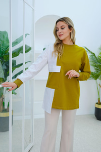 Gömlek Detay Cepli Tunik Yağ Yeşil