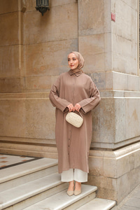 Gömlek Detay Elbise Kahverengi