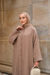 Gömlek Detay Elbise Kahverengi