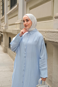 Gömlek Detay Elbise Mavi