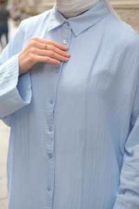 Gömlek Detay Elbise Mavi