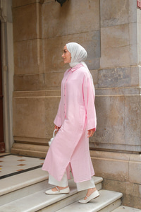 Gömlek Detay Elbise Pudra