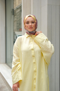 Gömlek Detay Elbise Sarı