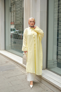 Gömlek Detay Elbise Sarı