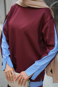 Gömlek Detay İkili Takım Bordo