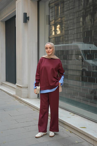 Gömlek Detay İkili Takım Bordo