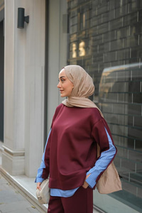 Gömlek Detay İkili Takım Bordo