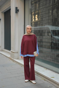 Gömlek Detay İkili Takım Bordo