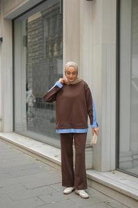 Gömlek Detay İkili Takım Kahverengi