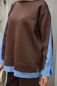 Gömlek Detay İkili Takım Kahverengi