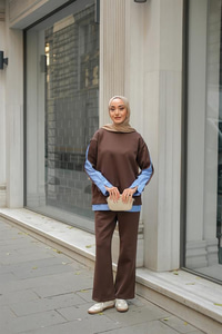 Gömlek Detay İkili Takım Kahverengi