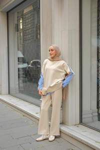 Gömlek Detay İkili Takım Krem