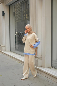 Gömlek Detay İkili Takım Krem