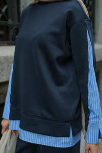 Gömlek Detay İkili Takım Lacivert