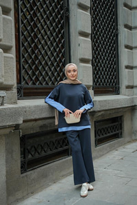 Gömlek Detay İkili Takım Lacivert