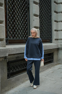 Gömlek Detay İkili Takım Lacivert