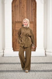 Gömlek Ve Bel Lastikli Bel Bağlamalı Takım Yağ Yeşil