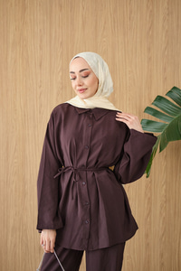 Gömlek Ve Bel Lastikli Bel Bağlamalı Takım Mürdüm