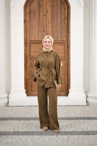 Gömlek Ve Bel Lastikli Bel Bağlamalı Takım Yağ Yeşil