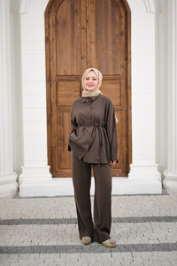 Gömlek Ve Bel Lastikli Bel Bağlamalı Takım Kahverengi