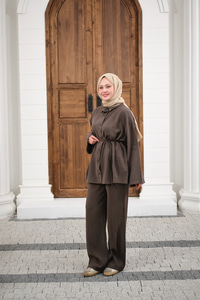 Gömlek Ve Bel Lastikli Bel Bağlamalı Takım Kahverengi