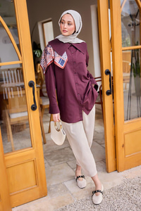 Gömlek Ve Kol Pilise Detaylı Gömlek Bordo