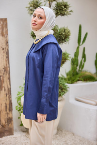 Gömlek Ve Kol Pilise Detaylı Gömlek Lacivert