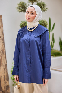 Gömlek Ve Kol Pilise Detaylı Gömlek Lacivert