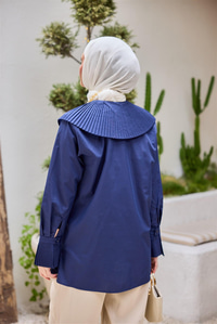 Gömlek Ve Kol Pilise Detaylı Gömlek Lacivert