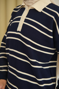 Gömlek Yaka Çizgili Triko Lacivert