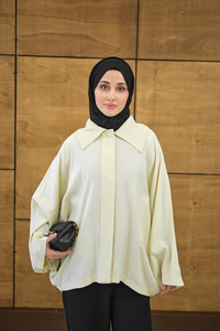 Gömlek Yaka Düğmeli Cep Detay Astarsız Oversize Tencele Panço Trenç Sarı