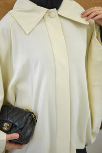 Gömlek Yaka Düğmeli Cep Detay Astarsız Oversize Tencele Panço Trenç Sarı