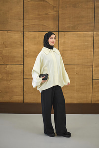 Gömlek Yaka Düğmeli Cep Detay Astarsız Oversize Tencele Panço Trenç Sarı